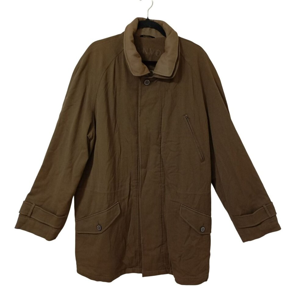 Sanyo Mens Lined Brown Jacket With Button & Zipper Pockets Size L Wool  Blend